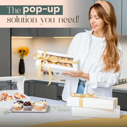 Miniatura 7 de MT Products Cajas de panadería de 12.5 x 5.5 pulgadas con ventana (paquete de 5) – Fabricado en Estados Unidos – Caja de regalo de cartón blanco