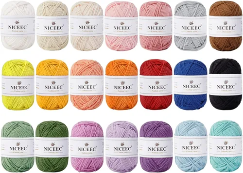 Miniatura 50 de NICEEC 4 madejas de hilo de algodón suave para bebé, 4 capas, manualidades DIY, peso fingering, hilo para manta para ganchillo y tejido, total 700