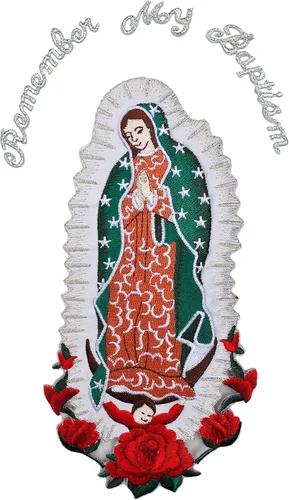 Miniatura 9 de Parche bordado para bautizo con la Virgen María, mi Señora de Guadalupe para planchar (plata, sin palabra, 4.75 x 2.75 pulgadas)
