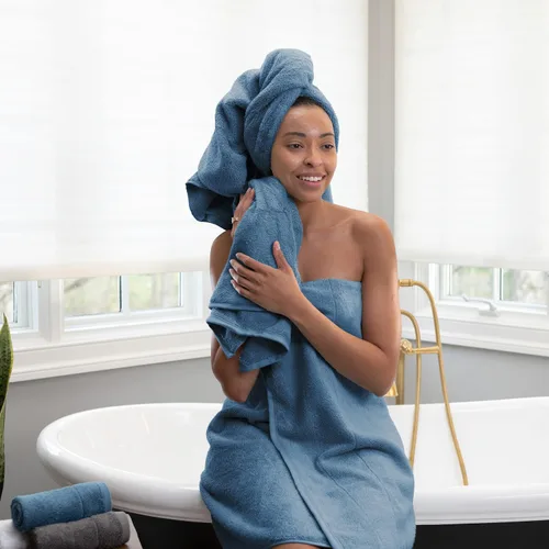 Miniatura 4 de Aston & Arden Aegean - Toallas de baño de felpa sólidas, paquete de 2, 100% algodón turco, 600 GSM, toallas de baño de gran tamaño para spa o hotel