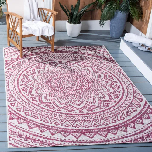 Miniatura 75 de SAFAVIEH Alfombra lavable para exteriores, colección Courtyard - Pasillo de 2.3 x 8 pies, color beige claro y marrón claro, no desprende pelusa