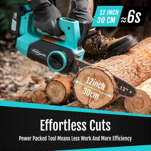 Miniatura 5 de Motosierra eléctrica inalámbrica de 12 pulgadas 18V-20V con motosierra de batería de 4.0 Ah, motor sin escobillas, modos duales, pantalla LED