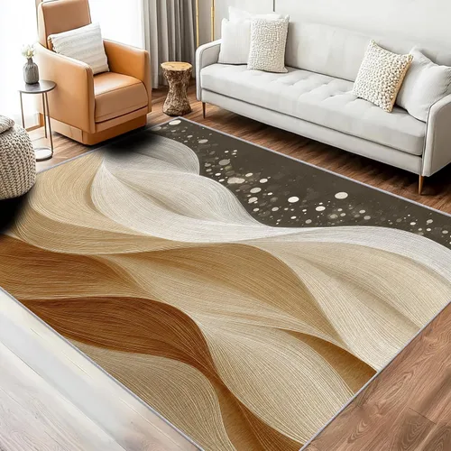 Alfombra moderna abstracta para entrada de 2 x 3 pulgadas, color beige dorado neutro, diseño de patrón minimalista, alfombra pequeña, lavable,