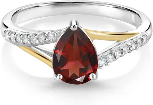 Miniatura 2 de Gem Stone King Anillo de compromiso de plata 925 y oro amarillo de 10 quilates, piedra natal con forma de pera de 0.315 x 0.236 in y diamantes