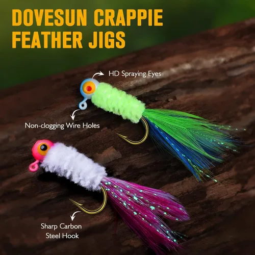 Miniatura 3 de Dovesun Jigs de Crappie, cabezas de jig con plumas atadas a mano Jigs de Marabou Ice Señuelos de pesca con mosca 10 colores 1/32 oz 1/16 oz 1/8 oz