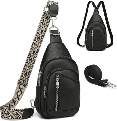 Miniatura 10 de Bolso Bandolera Mochila Cruzada - 2 en 1 Bolso Cruzado de Cuero Riñonera con 2 Correas Extraíbles Mini diaper bag Café