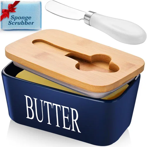 Miniatura 11 de Mantequillera con tapa: recipiente grande para mantequilla para encimera, soporte de mantequilla de cerámica para mostrador, bandeja de mantequilla