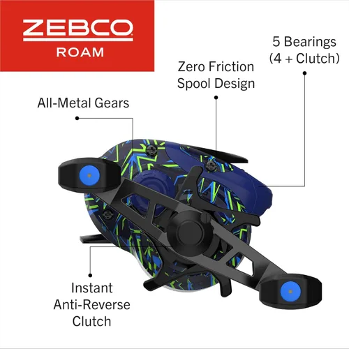 Miniatura 4 de Zebco Roam Baitcast - Combo de carrete y caña de pescar, caña de fibra de vidrio de 6 pies y 6 pulgadas, 2 piezas con mango de caña MaxTac de agarre