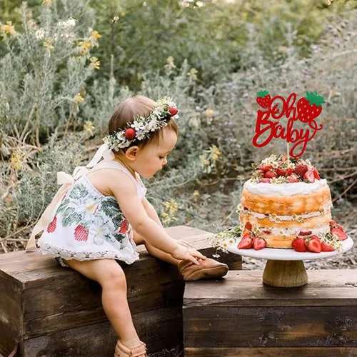 Miniatura 7 de 1 pieza de decoración para pastel de fresa Oh Baby con purpurina para baby shower, palillo para pastel de fresa, tema de frutas, decoración