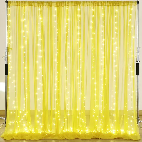 Miniatura 48 de Cortina de telón de fondo de tul negro de 10 x 10 pies con cadena de luces para fiestas, cortinas de fondo de fotos transparentes para bodas