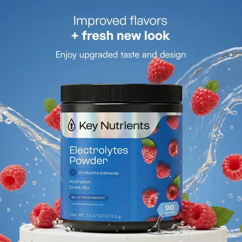 Miniatura 2 de KEY NUTRIENTS Electrolitos multivitamínicos en polvo sin azúcar - Polvo de electrolito de frambuesa azul dulce - Suplemento de resistencia y energía
