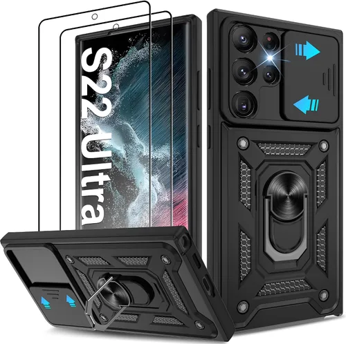 Miniatura 41 de ATUMP Funda para T-Mobile Revvl V Plus 5G con protector de pantalla HD con cubierta de cámara deslizante, soporte de anillo de rotación de 360° Negro