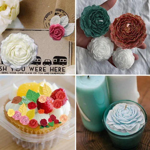 Miniatura 9 de 8 moldes de peonía de cuatro tamaños grande + mediano + pequeño + extra pequeño + hoja de peonía con aguja grande que absorbe los ojos, vela