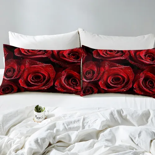 Miniatura 5 de Erosebridal Ropa de cama de 3 piezas de rosa roja, tamaño individual, sábana bajera y sábana encimera para mujeres y niñas, estampado de momentos