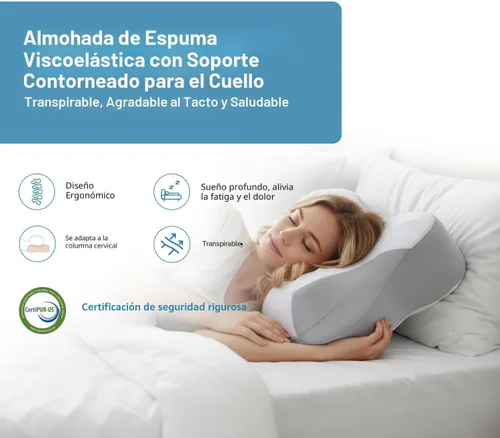Miniatura 2 de Almohada cervical de espuma viscoelástica sin talco Butterfly-Shaped Ergonomic Design, For Side/Back/Stomach Sleepers, Breathable with Pillowcase