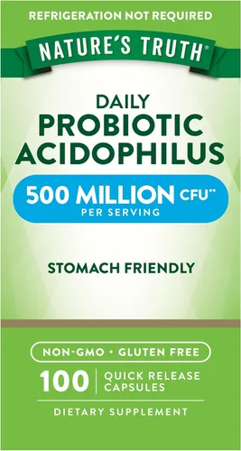 Probióticos para hombres y mujeres Apoyo digestivo | 500 millones de UFC | 100 cápsulas | Acidophilus | Por Nature's Truth