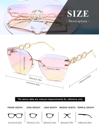 Miniatura 5 de AEVOGUE - Los lentes de sol para mujer, sin bordes, lentes de corte de diamante, de tamaño grande (AE0534)