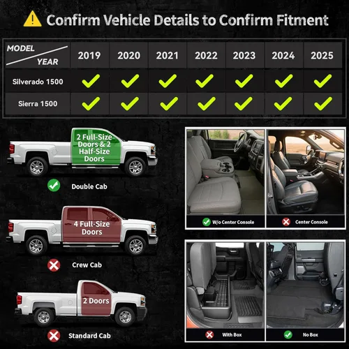 Miniatura 2 de OEDRO Alfombrillas de suelo aptas para Chevy Silverado/GMC Sierra 1500 2019-2026, 2500HD 3500HD 2020-2026, cabina doble con asientos de banco
