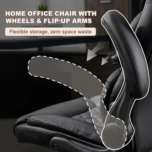 Miniatura 6 de Silla de oficina ejecutiva de piel sintética con ruedas, sillas de escritorio pequeñas giratorias de 360° con brazos acolchados, silla ergonómica