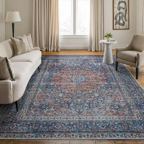 Miniatura 30 de Bloom Rugs - Alfombra lavable, antideslizante, de 1,83 x 2,74 m, color beige/blanco claro con borde tradicional, para sala de estar, dormitorio