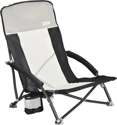 Miniatura 9 de SUNNYFEEL Silla de playa baja plegable para adultos, sillas de camping de playa ligeras portátiles con soporte para tazas, reposabrazos, silla