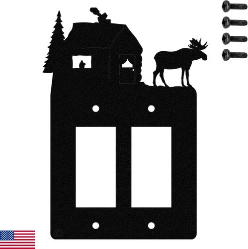 Miniatura 8 de Moose & Cabin - Placa de pared para interruptor de luz de palanca doble (palanca doble, negro) - Fabricado en Estados Unidos