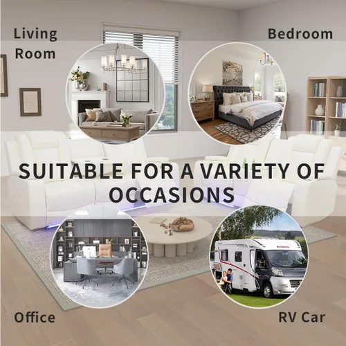 Miniatura 7 de Juego de sofá reclinable eléctrico, seccional de cuero transpirable beige, juego de muebles de sala de estar, 2 piezas, sofá reclinable eléctrico