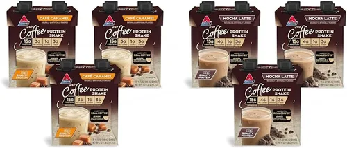Atkins™ Café Caramel Iced Coffee Protein Shake & Mocha Latte - Batido de proteína de café helado, 0.55 onzas de proteína, bajo glucémico, 0.18 onzas