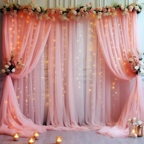 Miniatura 29 de Cortina de telón de fondo de tul azul bebé de 10 x 8 pies con cadena de luces para fiestas, cortinas de fondo transparentes para bodas, baby shower