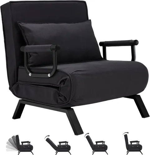 Miniatura 8 de Hupmad Sillón Cama Convertible, Sillón Tri-plegable Tapizado con Almohada, Sofá Chaise Lounge Plegable de Ocio, Respaldo Ajustable de 6 Ángulos Cama