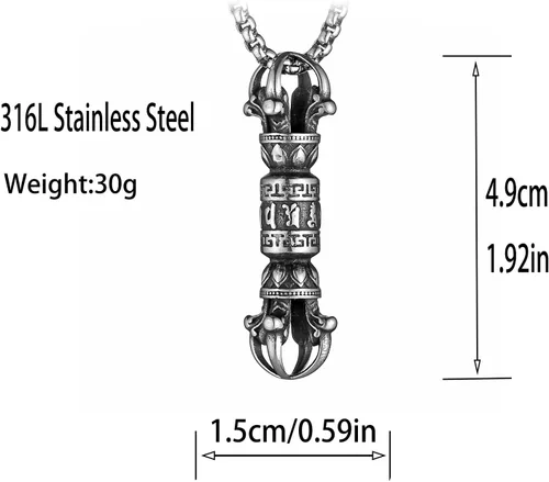 Miniatura 2 de Collar budista con colgante Vajra de acero inoxidable, amuleto tibetano de budismo Dorje con cadena de acero inoxidable de 22+2 pulgadas