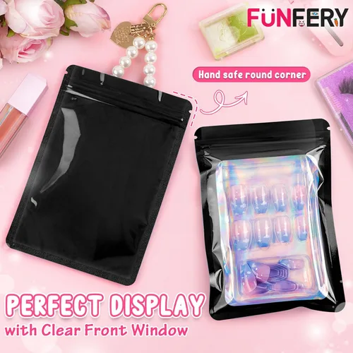 Miniatura 3 de FUNFERY 100 piezas de bolsas resellables transparentes holográficas, bolsas de embalaje a prueba de olores, bolsas de almacenamiento de alimentos