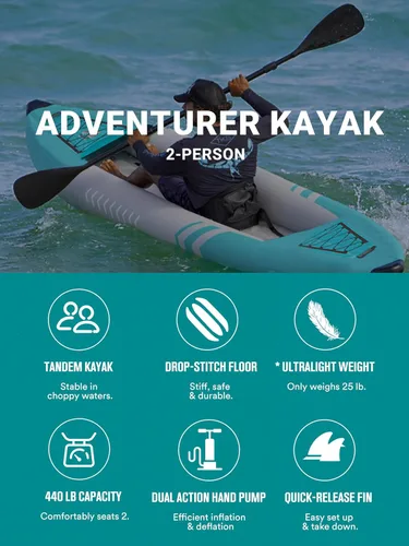 Miniatura 3 de Inflatable Kayak 2 Person Adult - BEYOND MARINA Tandem Kayak with Drop Stitch Floor, Touring Kayak with Aluminum Paddles, Seats, Footrests, Pump