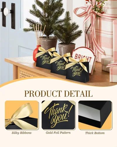 Miniatura 4 de EQOREIIN Bolsas de regalo pequeñas, paquete de 25 bolsas de regalo de 4.5 x 1.8 x 3.9 pulgadas, mini bolsas de agradecimiento de papel kraft negro