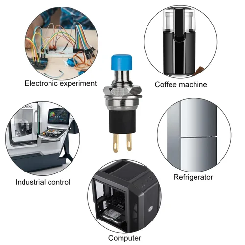 Miniatura 6 de 5 piezas de interruptor de botón de presión de tipo de cierre automático SPST Dash ON/Off azul AC 250V/3A
