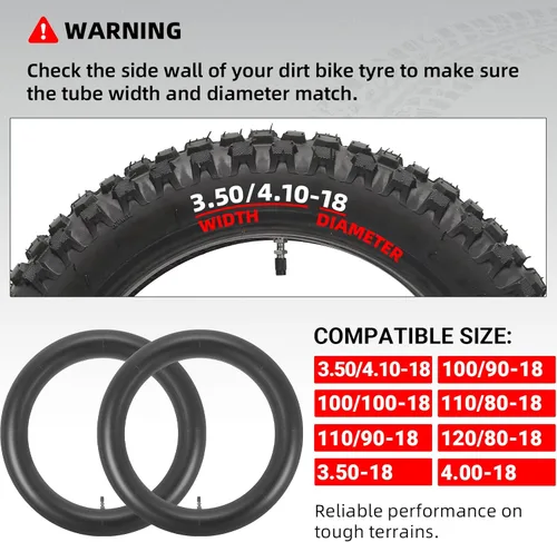 Miniatura 19 de AR-PRO (Paquete de 2) Tubos interiores de repuesto para bicicleta de tierra 2.50/2.75-10, resistente con vástago de válvula curvado TR-87