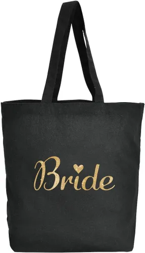 Miniatura 2 de ELEGANTPARK Regalos de novia, bolsa de mano para novia, regalos de boda, despedida de soltera, regalos para novia, bolsa de lona negra con purpurina