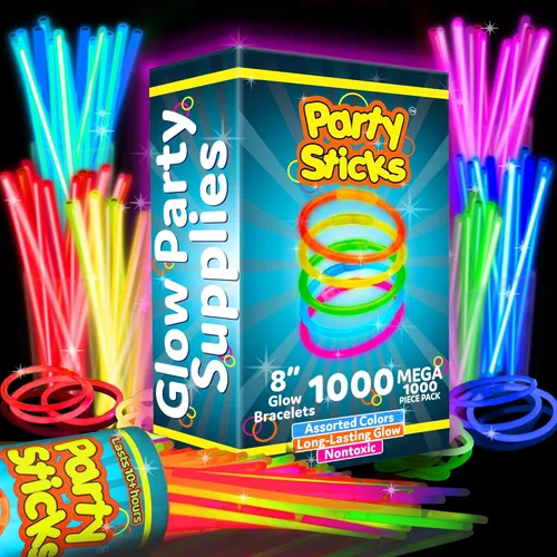 PartySticks Paquete de 1000 unidades de palillos luminosos para fiestas, palos luminosos que brillan en la oscuridad de 8 pulgadas, decoraciones de