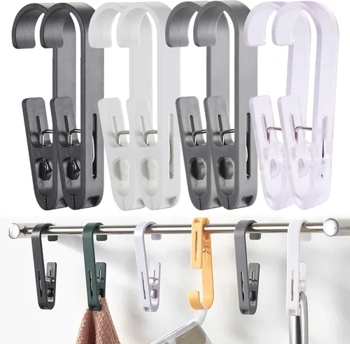 Miniatura 13 de iBetterLife Alfileres de ropa resistentes para exteriores, 8 ganchos grandes para ropa sucia con clips, abrazaderas organizadoras de armario