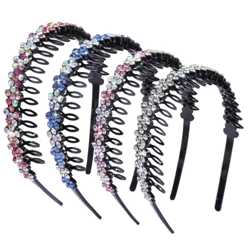 Miniatura 10 de Diademas con pedrería para mujeres y niñas, 4 piezas de diadema brillante de cristal antideslizante, diadema de cabello de pedrería sólida