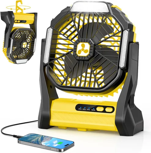 Miniatura 16 de Ventilador recargable portátil, 20000 mAh, inalámbrico, alimentado por batería, ventiladores de tienda de campaña con linterna SOS y LED, pequeños