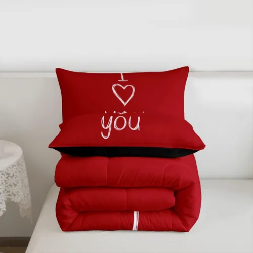 Miniatura 7 de Juego de edredón de San Valentín para parejas, juegos de ropa de cama rojo y blanco para niños, niñas, adolescentes, con texto en inglés "I Love