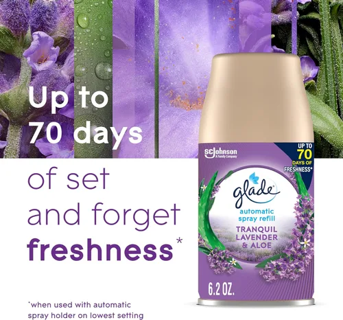 Miniatura 5 de Glade Repuesto automático en aerosol, ambientador para el hogar y el baño, lavanda y aloe tranquilos, 6.2 onzas