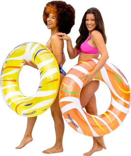 Monsoon [Citrus] 2 flotadores de lujo para piscina, flotadores de tubo de playa, tubos de anillo Naranja Amarillo