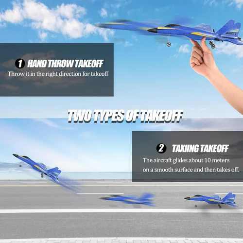 Miniatura 7 de Avión de Control Remoto para Niños, Aviones de Poliestireno RC de 2 Canales Jet Juguete Inalámbrico, Avión de Ala Delta RC para Principiantes, Azul