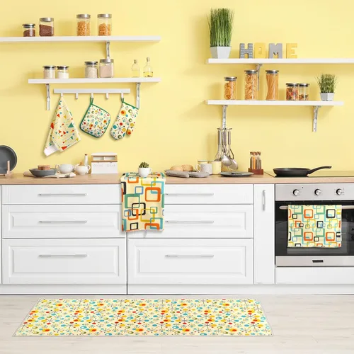 Miniatura 2 de Fanfanwin Juego de 10 manoplas de horno coralinas para ollas, juego de alfombras y toallas de cocina de mediados de siglo de los años cincuenta