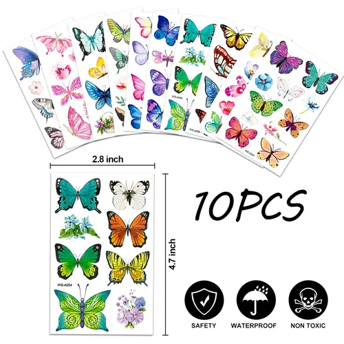 Miniatura 4 de Tatuajes de mariposa para niños y mujeres, 100 calcomanías temporales de mariposa coloridas e impermeables para recuerdos de fiesta, regalos, 100