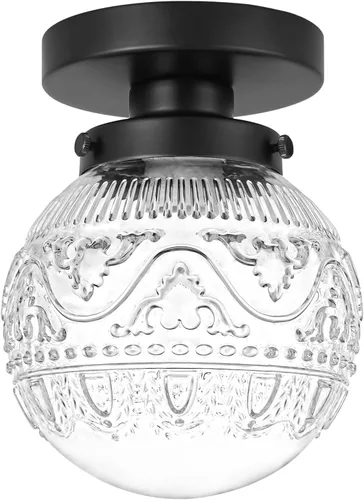 Miniatura 10 de Daunton Lámpara de Techo Semiempotrada, Accesorio de Iluminación de Techo de Cocina Vintage Dorado, Luz de Techo Cercana con Globo de Cristal Ámbar