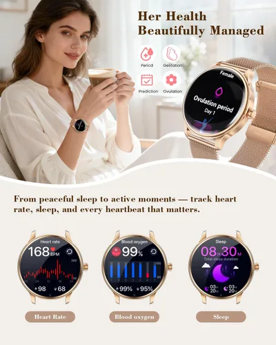 Miniatura 4 de WalkerFit Smartwatch for Women, 1.43” AMOLED Fitness Watch with Bluetooth Calling, Wireless Magnetic Charging, Female Health Tracker, 120+ Sports