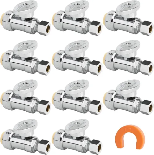 Miniatura 27 de Válvula de Parada Angular WiseWater 1/2" FNPT x 3/8" OD de Compresión, Válvula de Cierre de Inodoro de Cuarto de Vuelta de Latón Cromado para Baño